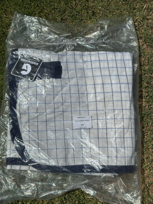 6' 3" Cotton combo - white with black & blue trim